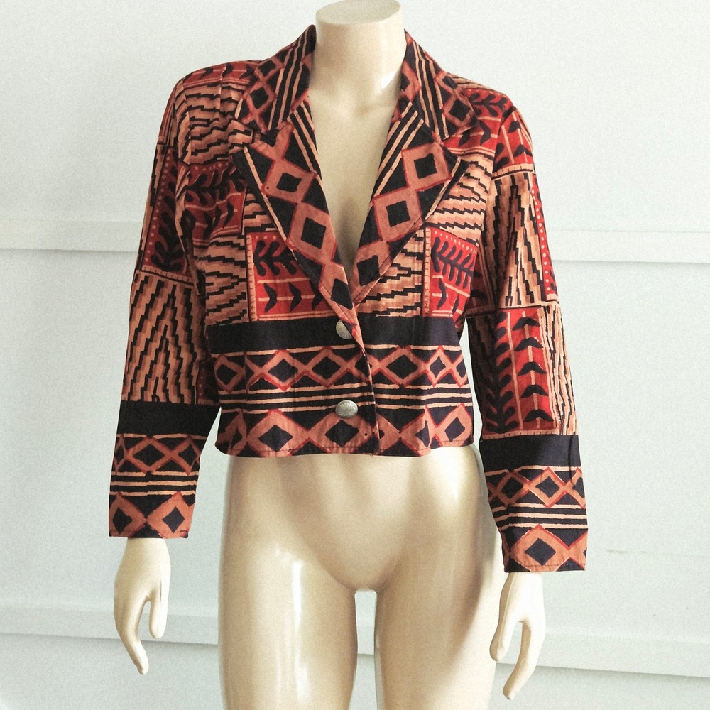 Kokopelli New Mexico Collection Vintage Southwestern Cropped Blazer Red Black S